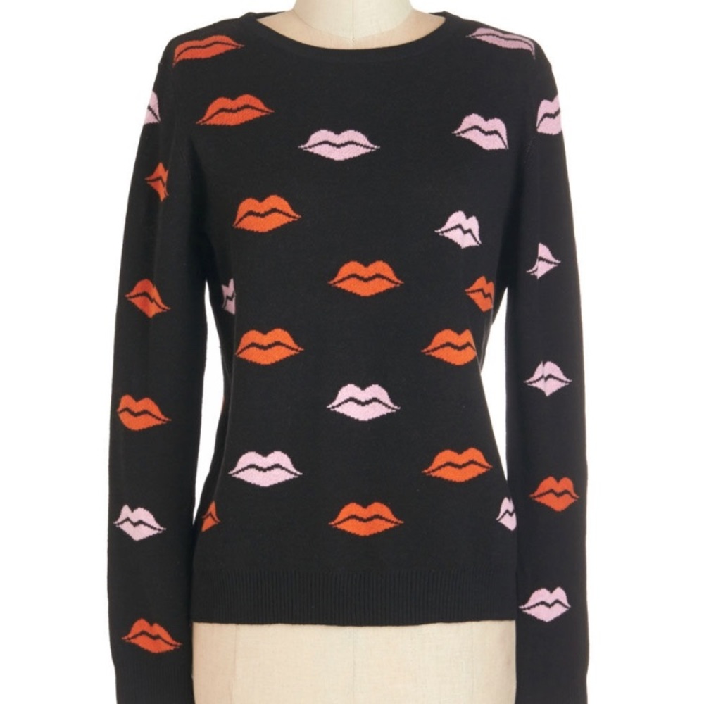 Black Lip Print Sweater 100% Cotton